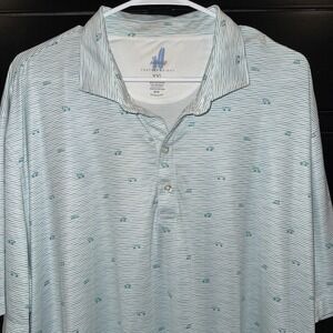 Johnnie-O Featherweight Men's Performance‎ Polo XXL Striped All Over Print Green